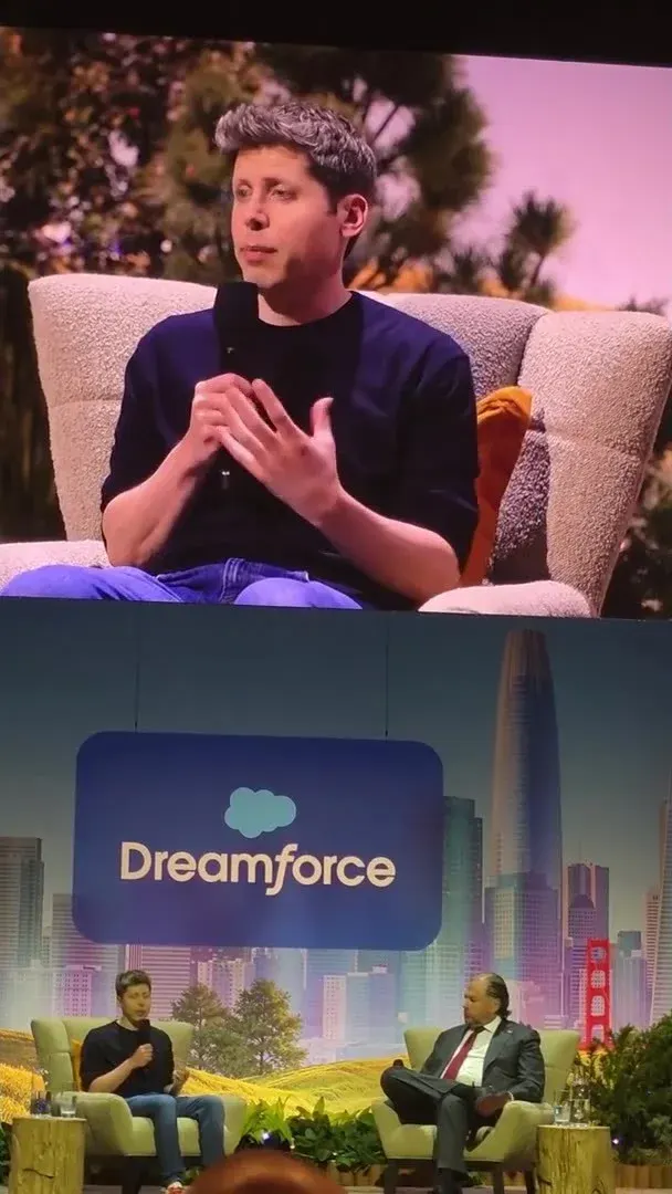 Sam Altman, director ejecutivo de OpenAI, explica en el escenario de Dreamforce 2026 el incidente de Hugging Face.